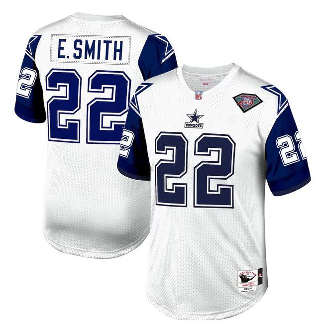 Men's Dallas Cowboys #22 Emmitt Smith White 1996 Mitchell & Ness Throwback Football Stitched Jersey
